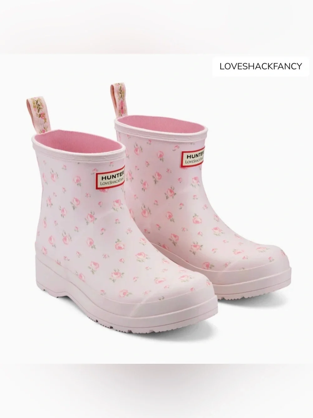 Hunter x LoveShackFancy Play Short Rain Boots Blooming Heirloom Floral 7 NWT
